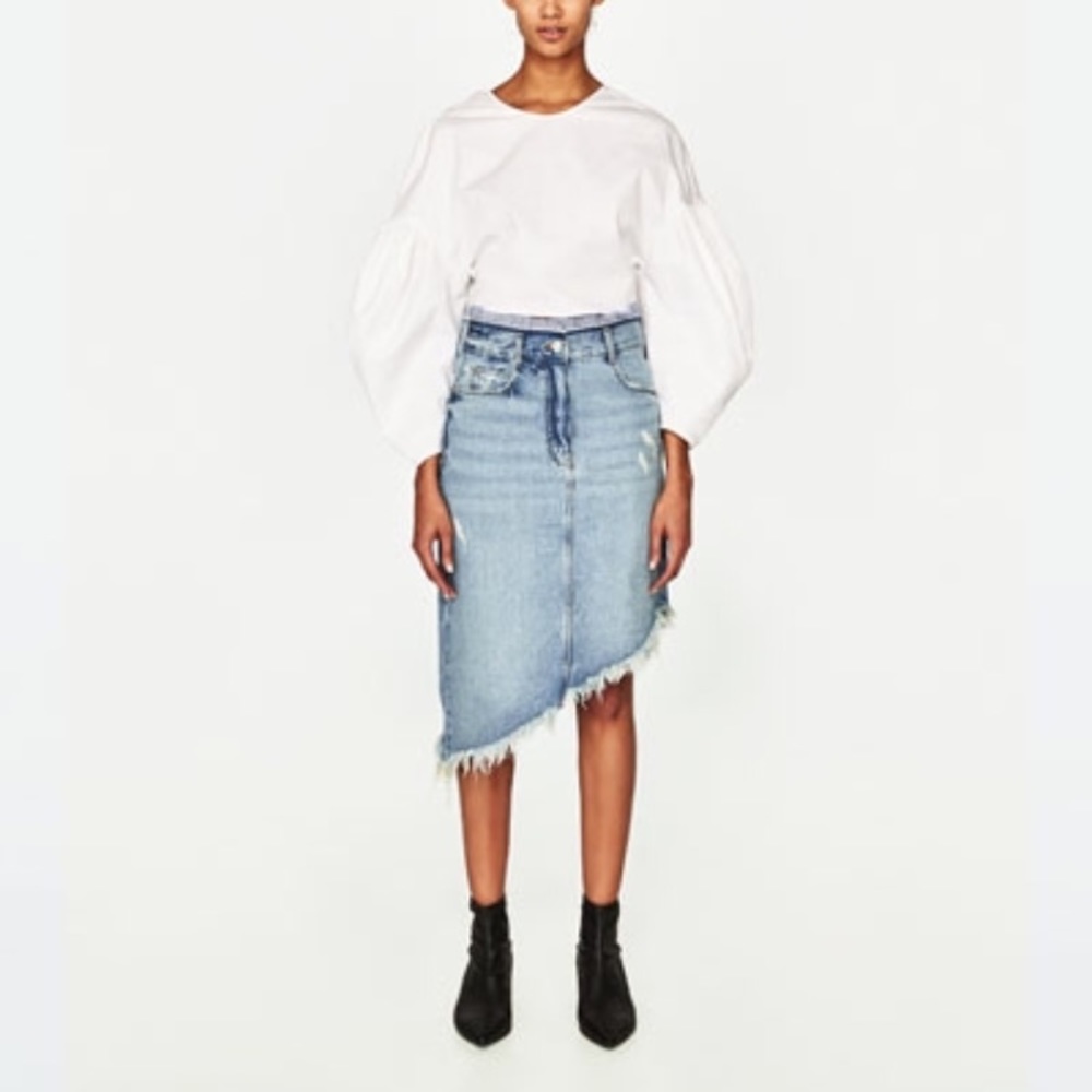 Zara contrasting denim midi skirt